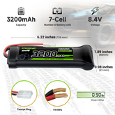2 × OVONIC 8.4V 3200mAh NiMH Battery Pack 7-Cell with Tamiya Plug for RC Vehicles